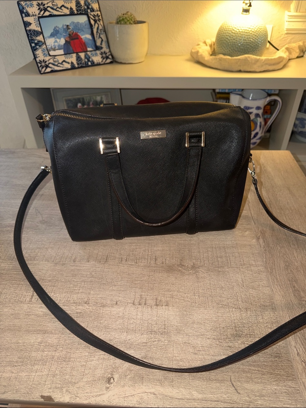kate spade Black Leather Messenger Bag with Shoulder Strap